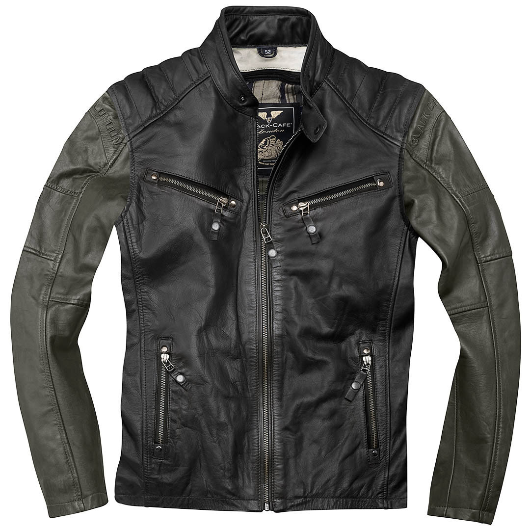 Black-Cafe London Firenze Veste en cuir de moto Noir Vert 48