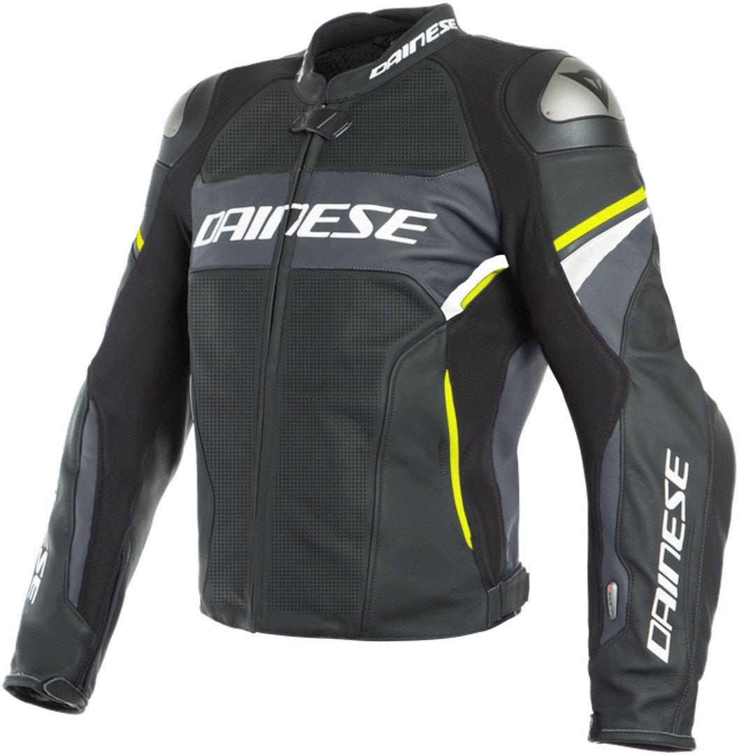 Dainese Racing 3 D-Air® Airbag Veste en cuir perforé Noir Gris Jaune 48