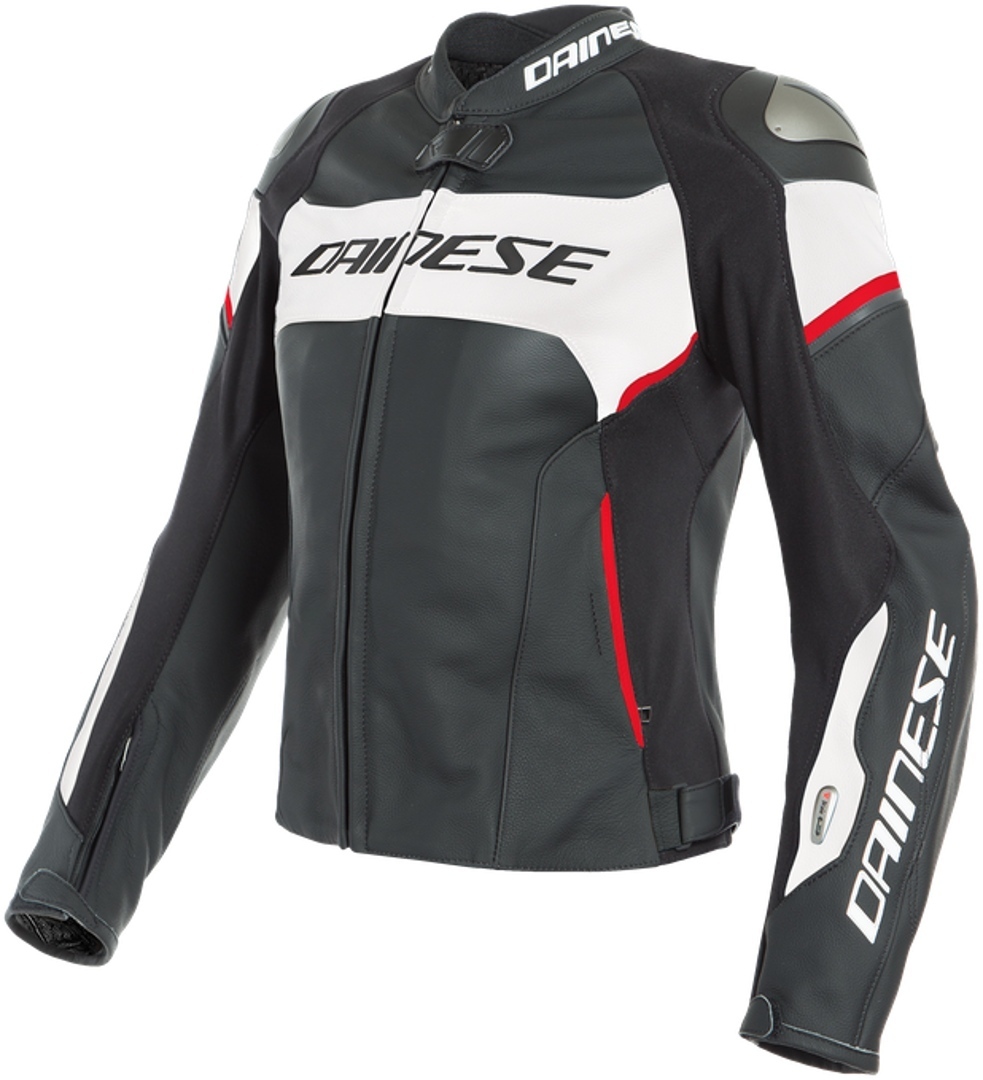 Dainese Racing 3 Lady D-Air® Airbag Veste de moto en cuir de dames Noir Blanc Rouge 48