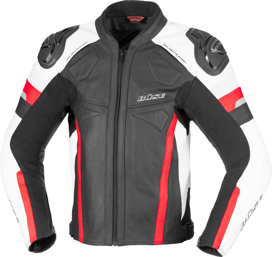 Büse Monza Veste de moto en cuir Noir Blanc Rouge 48