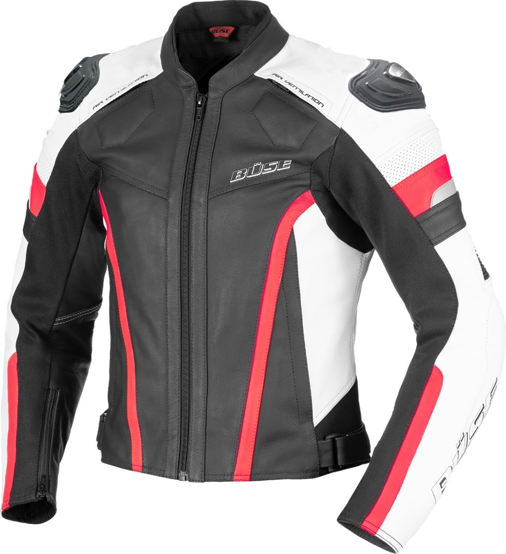 Büse Monza Veste de moto en cuir de dames Noir Blanc Rouge 38
