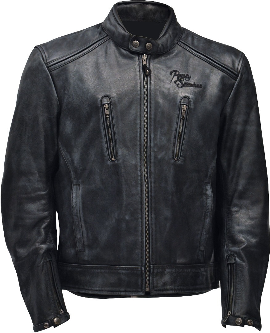 Image of Rusty Stitches Stevie Veste de moto en cuir Noir Gris 2XL