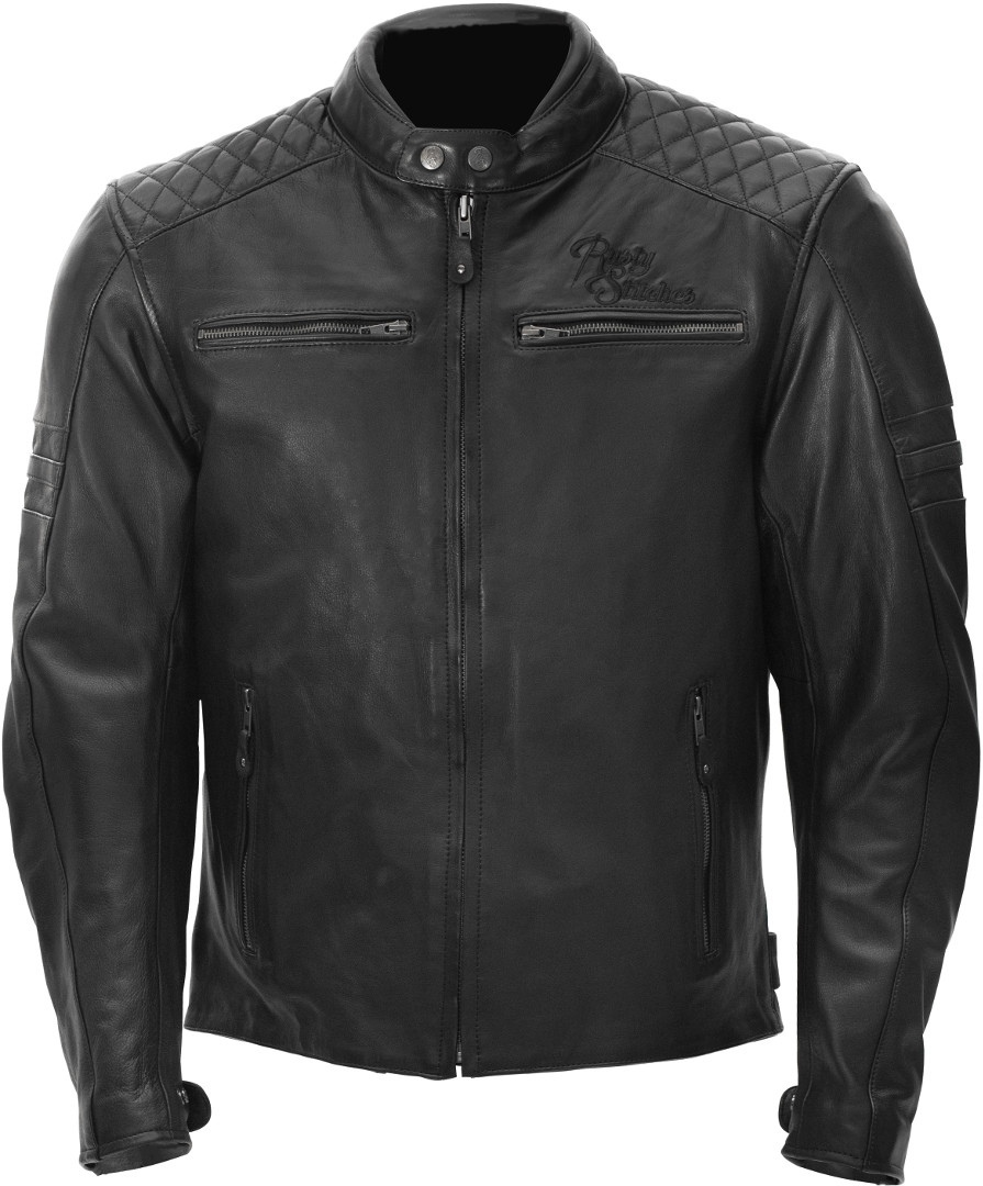 Image of Rusty Stitches Jari Veste de moto en cuir Noir 3XL
