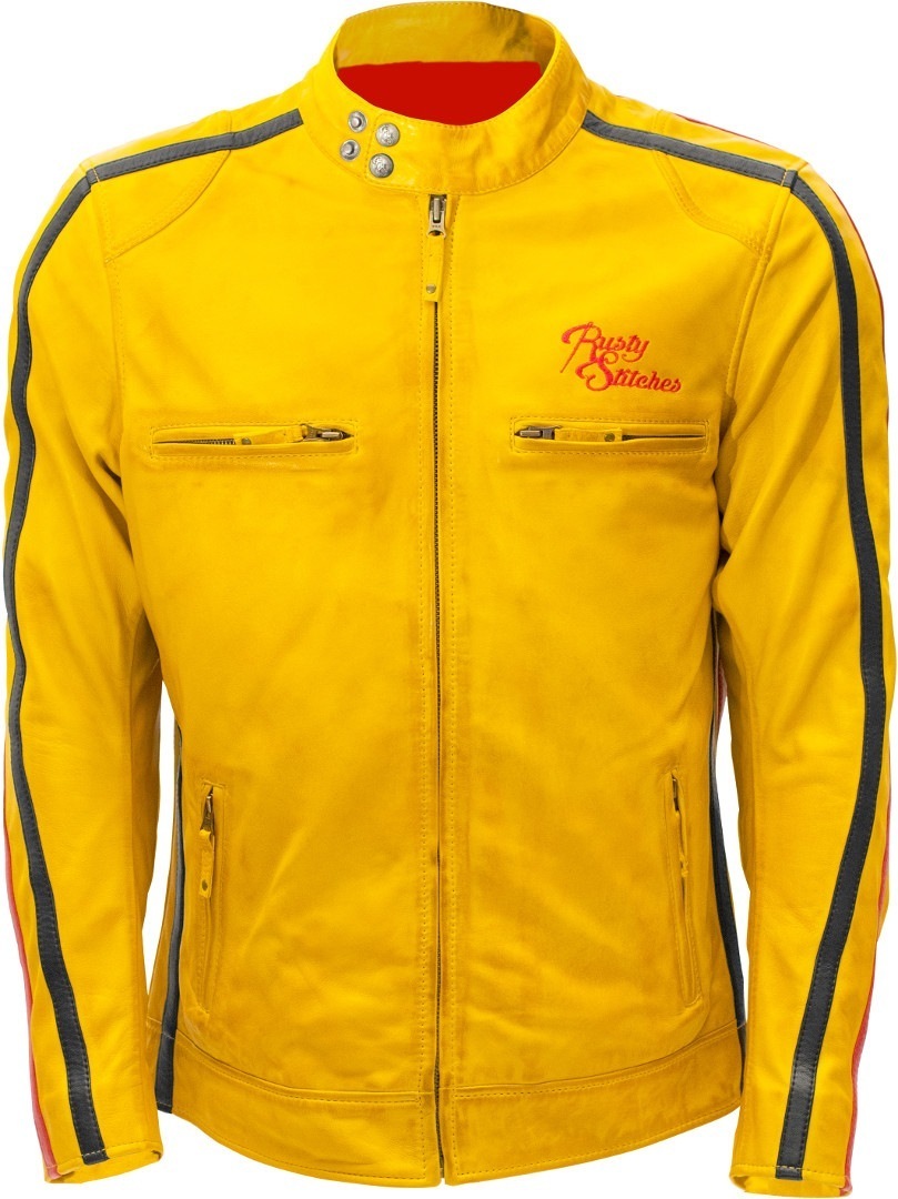 Image of Rusty Stitches Billy Veste de moto en cuir Jaune L