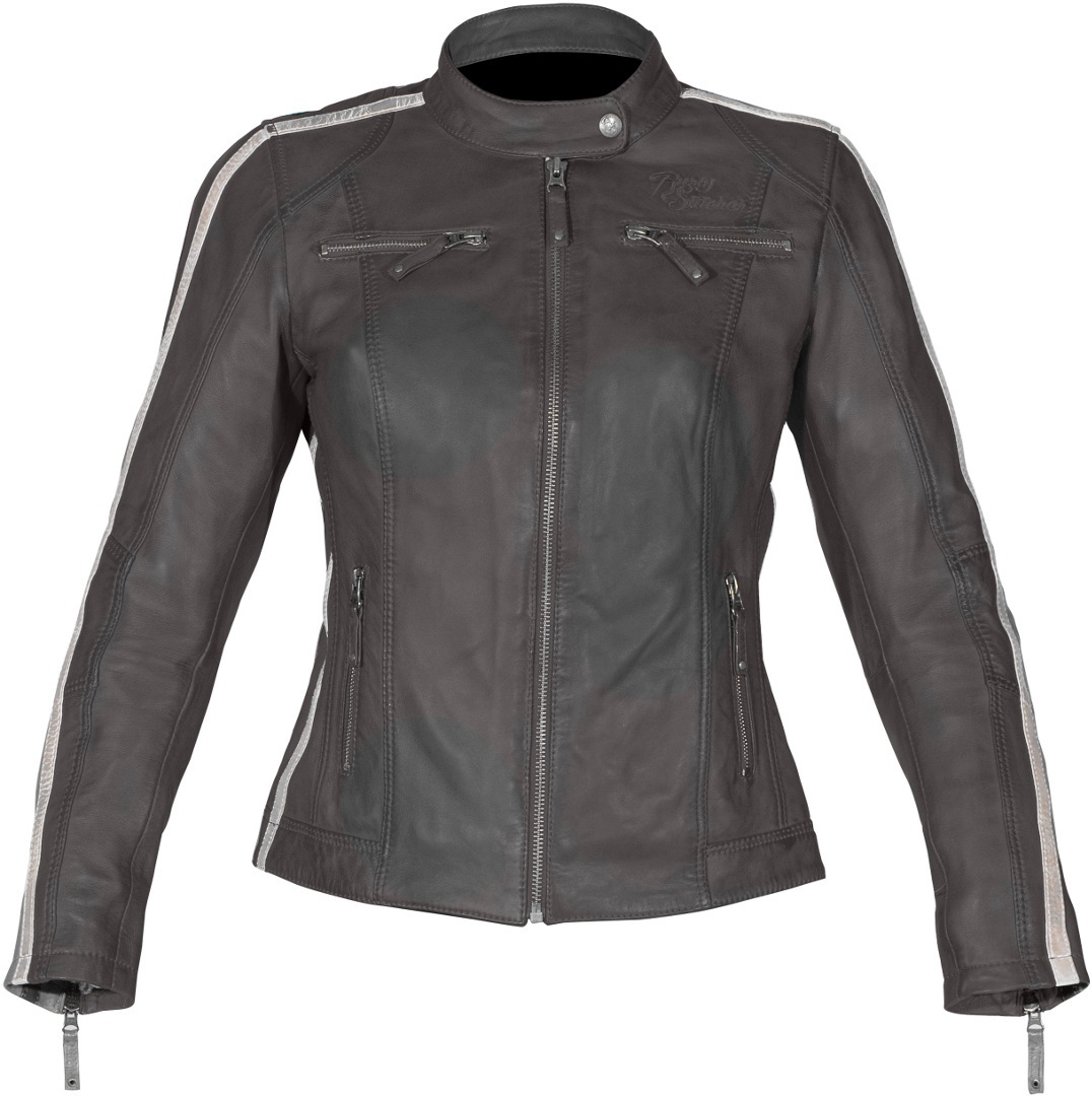 Image of Rusty Stitches Uma Veste de moto en cuir de dames Gris 44