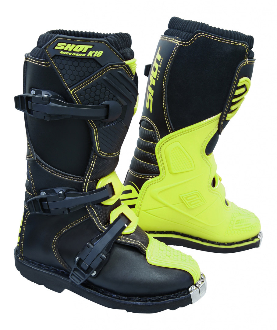 Shot K10 2.0 Flou Bottes de motocross Noir Jaune 34