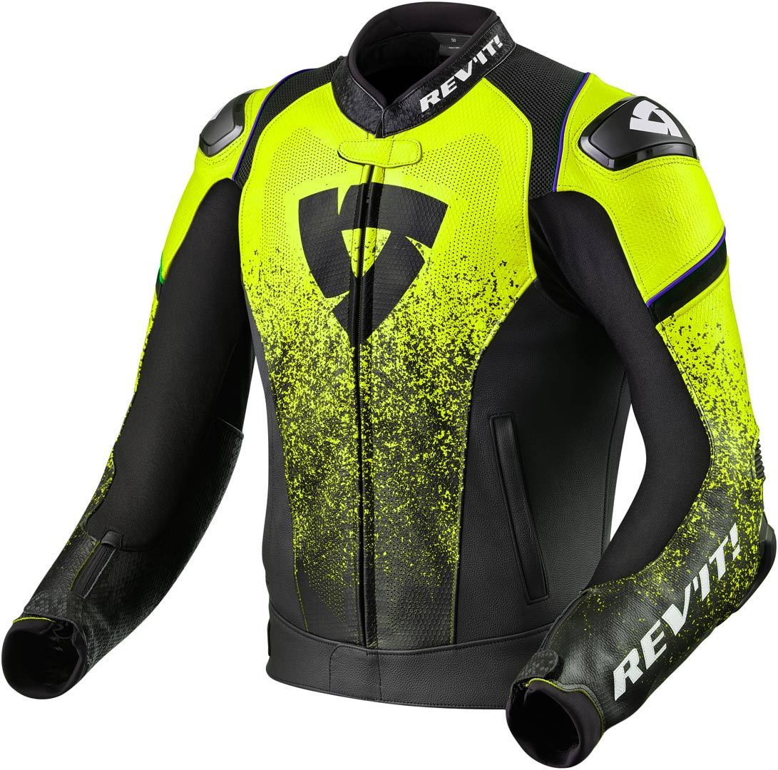 Revit Quantum Veste en cuir de moto Noir Jaune 50