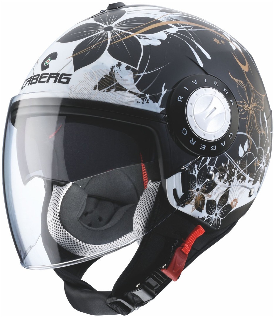 Caberg Riviera V3 Floral Casque jet Noir Blanc Or XS