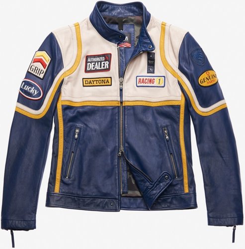 Blauer Usa Anderson Leren Jas Blauw Geel 3Xl blauer kopen in de aanbieding