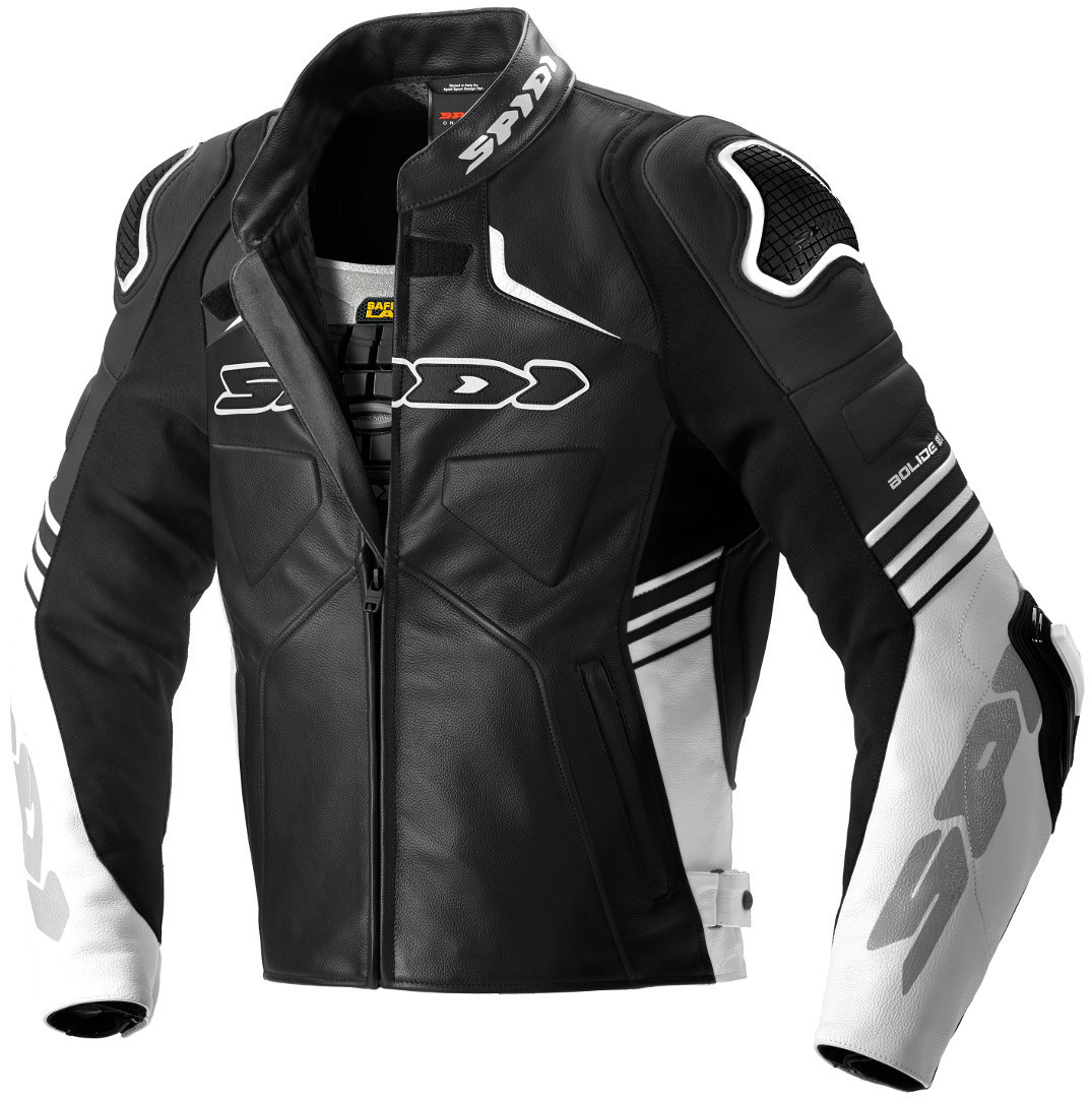 Spidi Bolide Veste en cuir de moto Noir Blanc 52