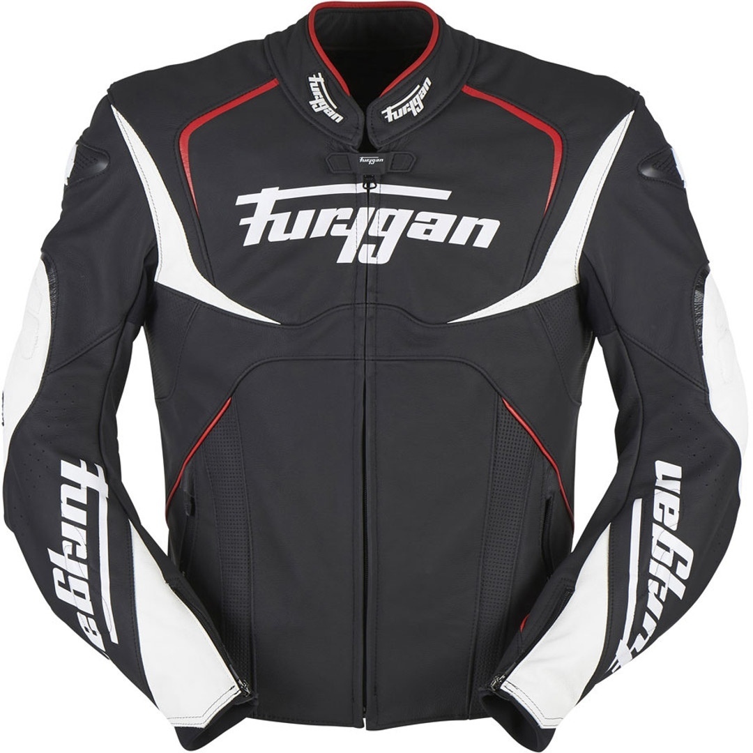 Furygan Ork Veste en cuir de moto Noir Blanc Rouge 2XL