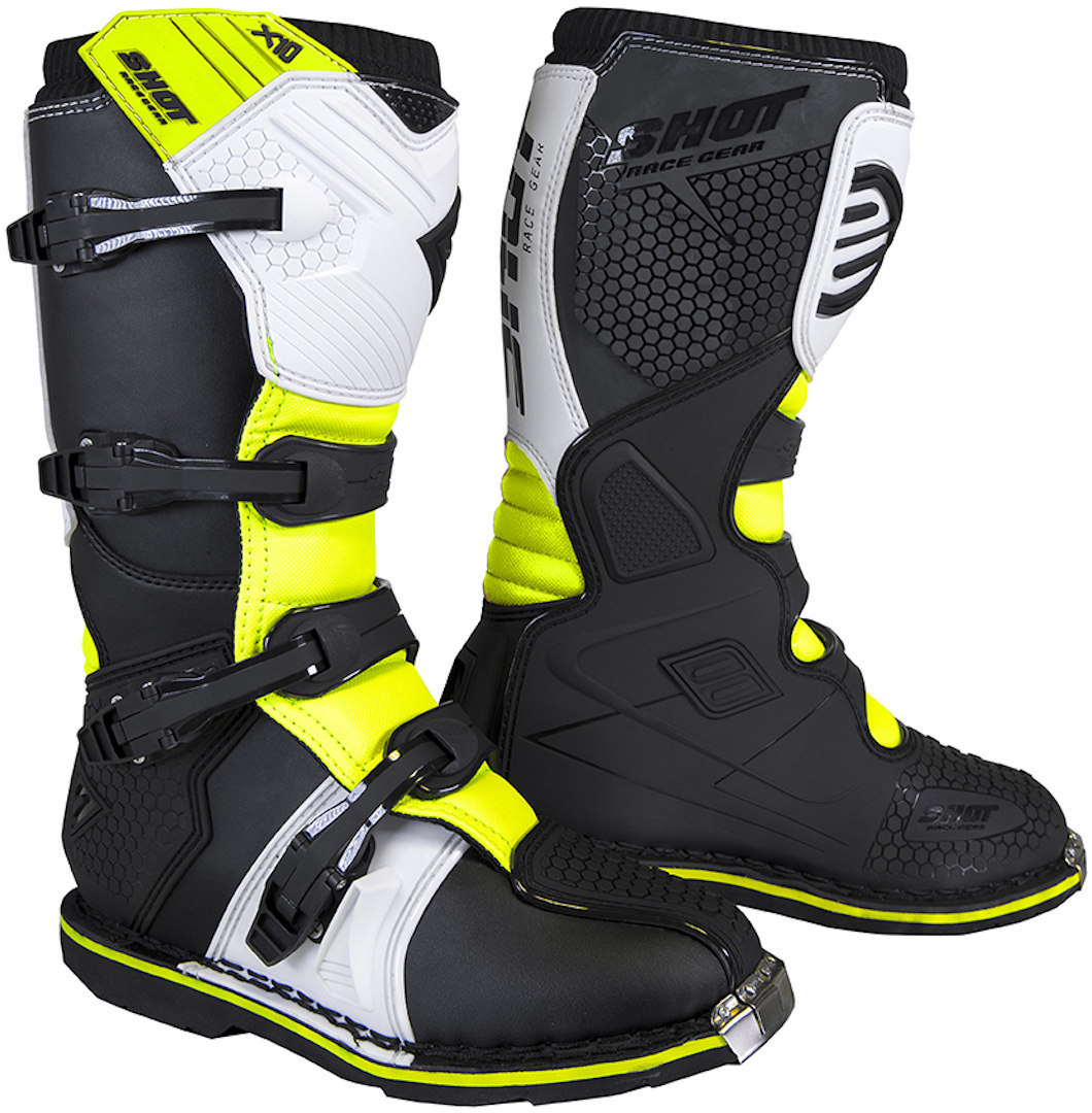 Shot X10 2.0 Black Bottes Motocross Noir Blanc Jaune 40