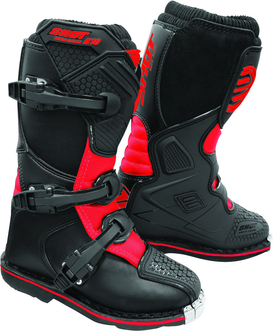 Shot K10 Black 2.0 Bottes de motocross pour enfants Noir Rouge 36