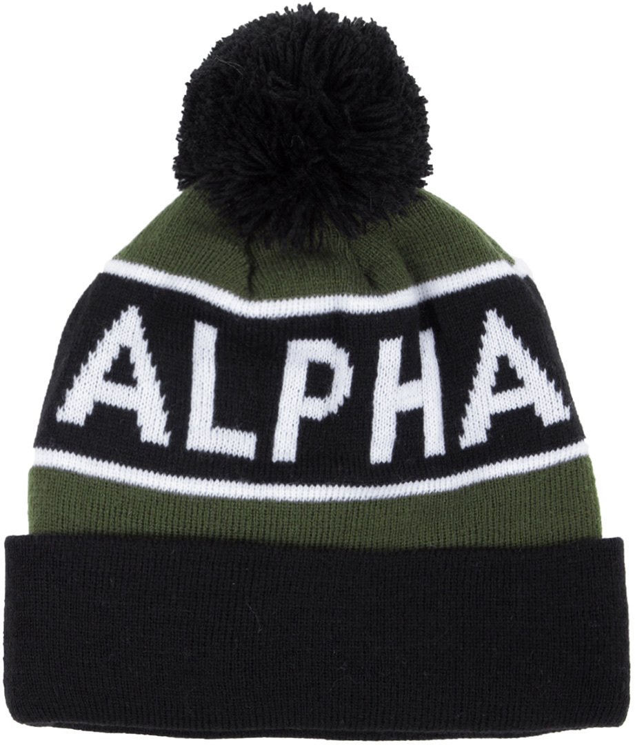 Alpha Industries Block Bobble Beanie Noir Vert unique taille
