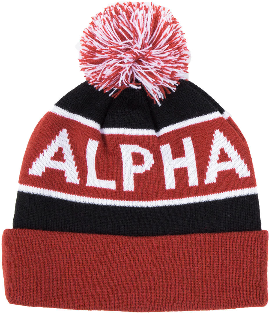Alpha Industries Block Bobble Beanie Noir Rouge unique taille