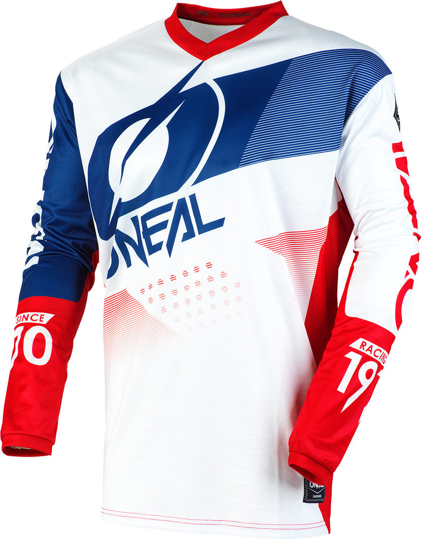 Oneal Element Factor Maillot Motocross Blanc Rouge Bleu S