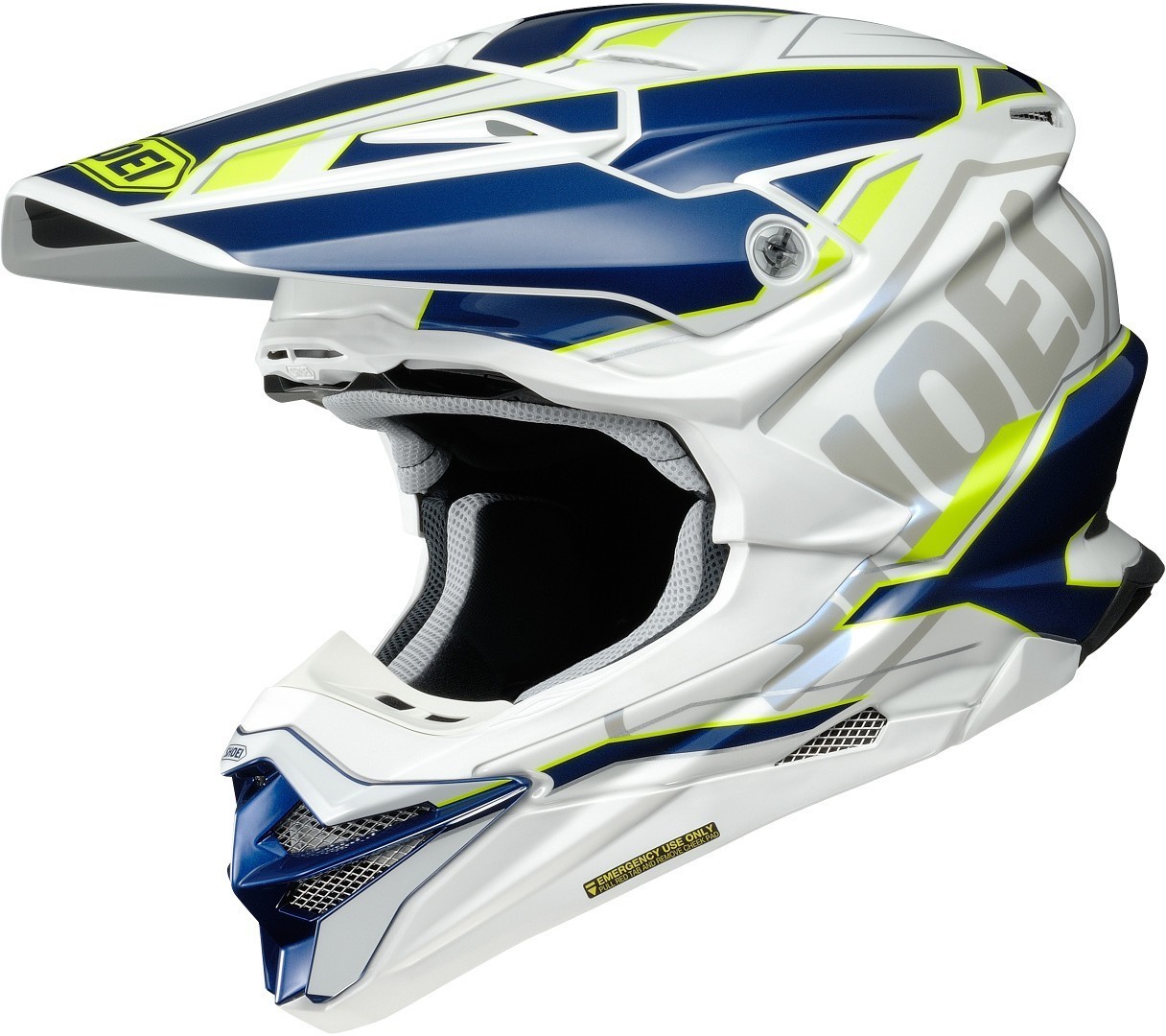 Shoei VFX-WR Allegiant Casque Motocross Blanc Bleu Jaune XL
