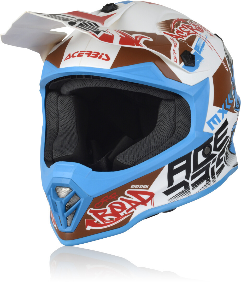 Acerbis Steel Junior Casque Motocross pour enfants Blanc Bleu S