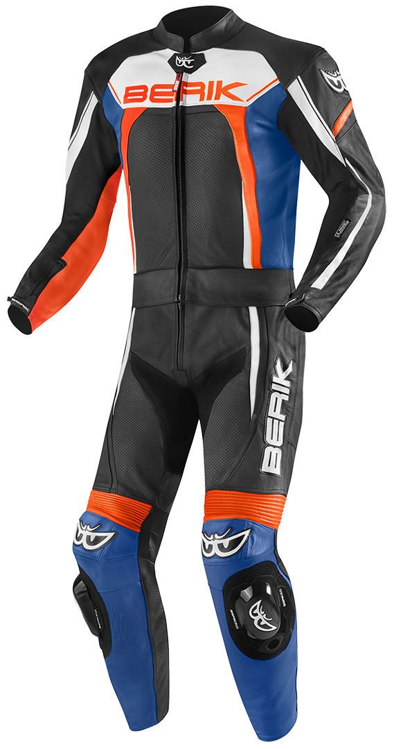 Image of Berik Ascari Pro Costume en cuir de moto de deux pièces Noir Blanc Rouge Bleu 48