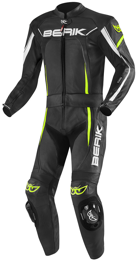 Image of Berik Ascari Pro Costume en cuir de moto de deux pièces Noir Blanc Jaune 48