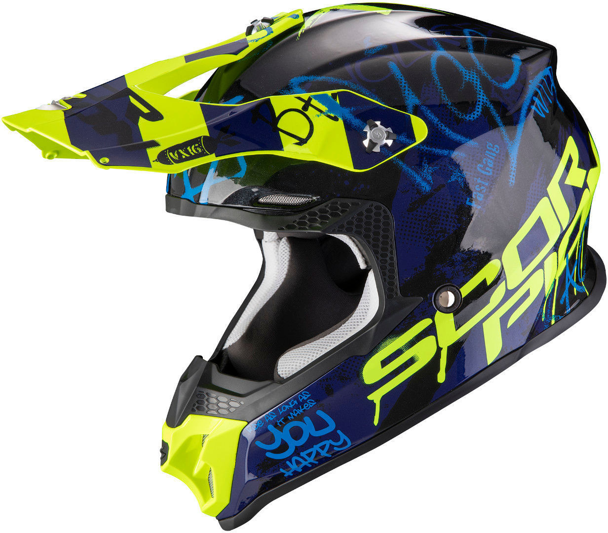 Image of Casque cross Scorpion Exo VX-16 AIR - ORATIO - BLACK BLUE NEON YELLOW 2022
