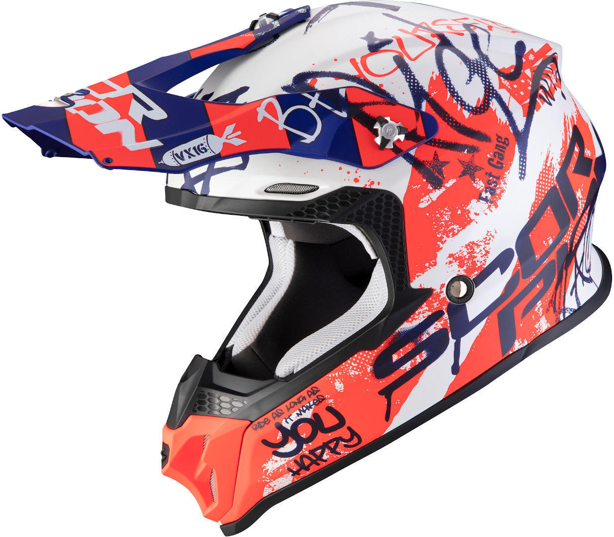 Scorpion VX-16 Air Oratio Casque Motocross Blanc Rouge Bleu S