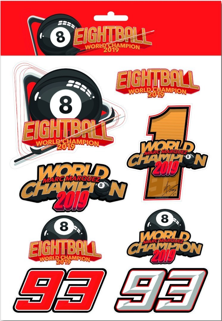 GP-Racing 93 Eightball World Champion Ensemble d'autocollants Noir Rouge unique taille