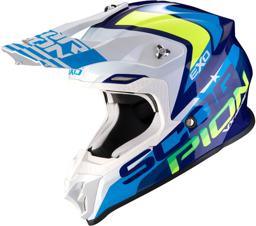 Scorpion VX-16 Air Nation Casco de Motocross Blanco Turquesa Azul S