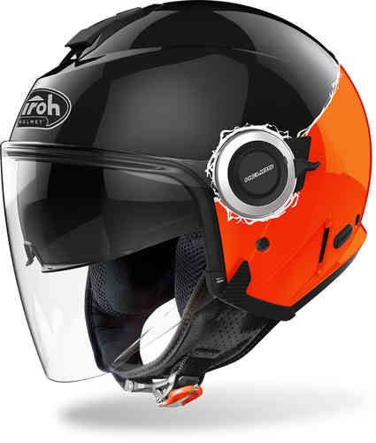 Airoh Helios Fluo Casco Jet Negro Rojo XS