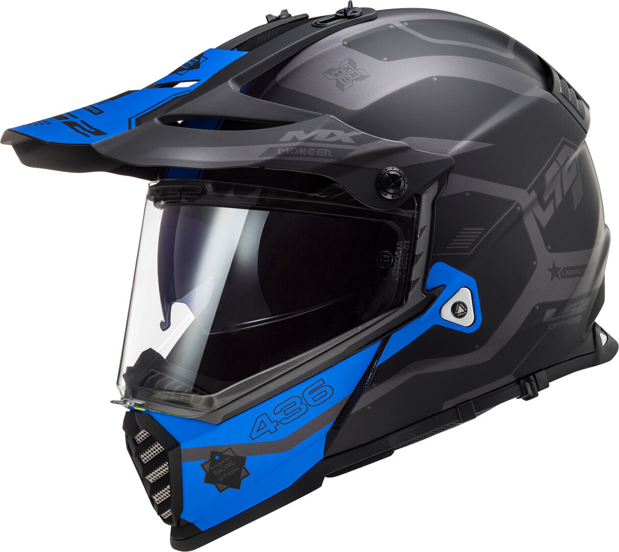 LS2 MX436 Pioneer Evo Cobra Casque Motocross Noir Bleu 2XS