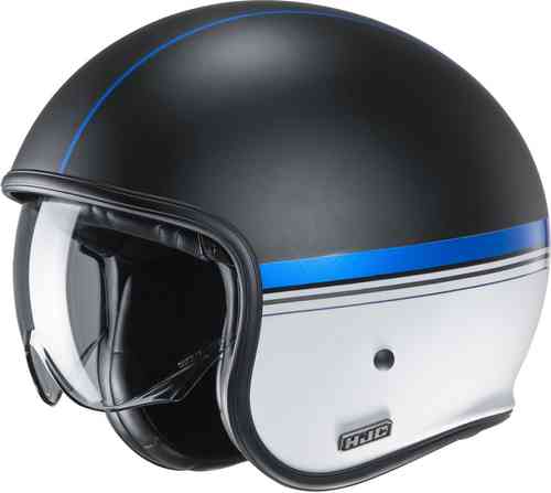 HJC V30 Equinox Casco Jet Negro Blanco Azul XL