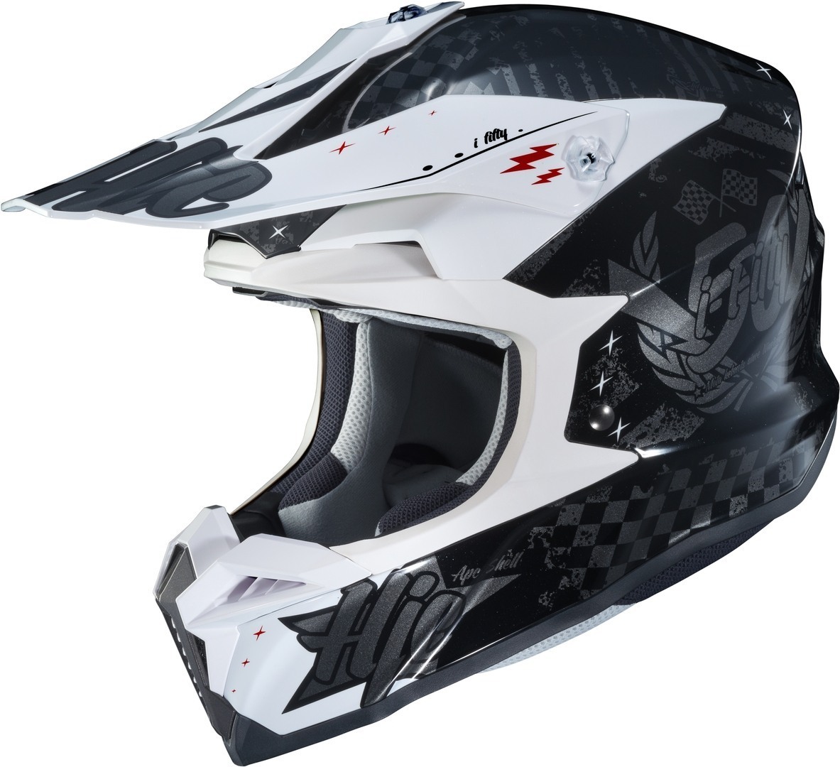 Image of Casque cross Hjc I50 - ARTAX - BLACK WHITE 2022