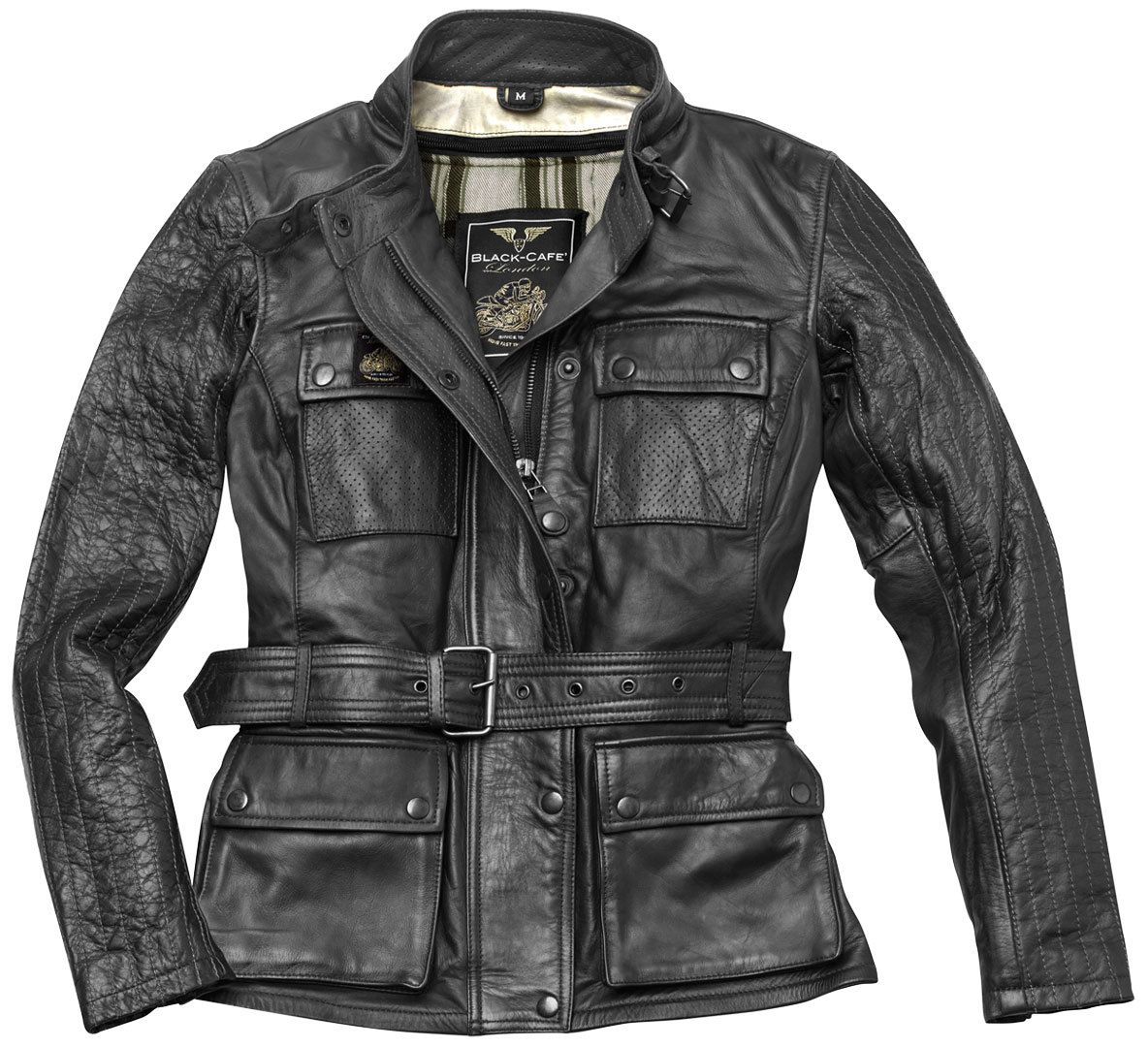 Black-Cafe London Madrid Veste en cuir de moto de dames Noir S