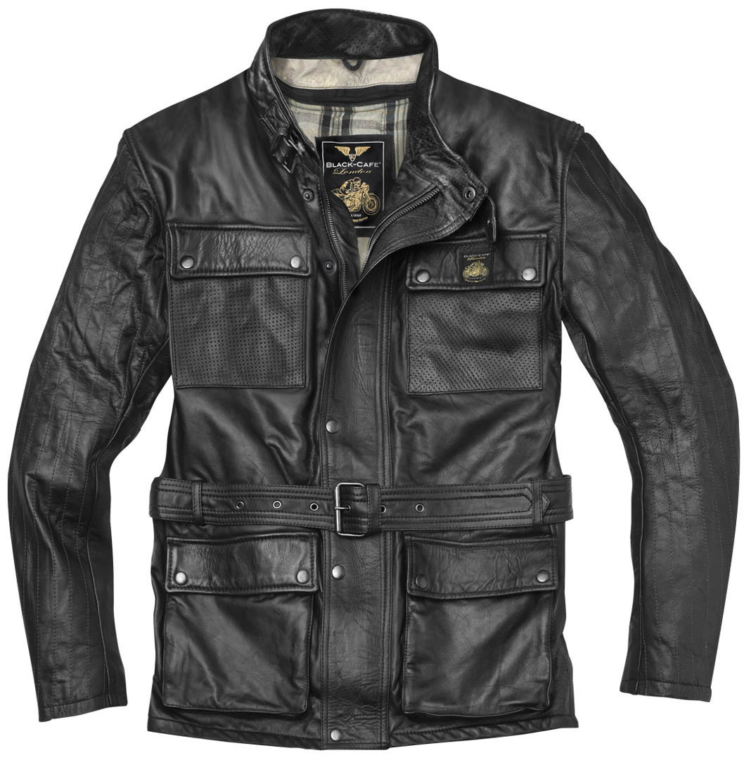 Black-Cafe London Madrid Veste en cuir de moto Noir 48