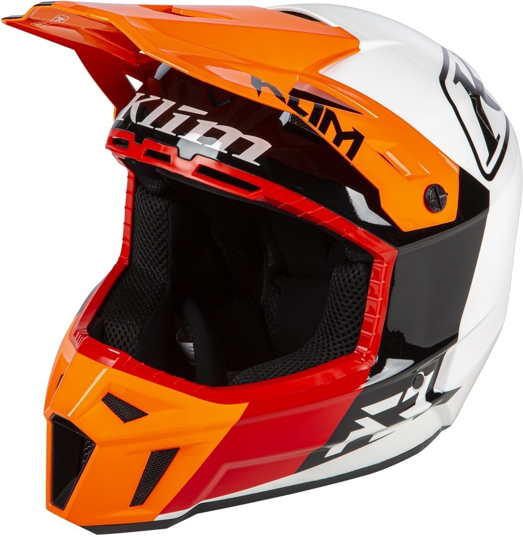Klim F3 Prizm Casque Motocross Blanc Rouge Orange S
