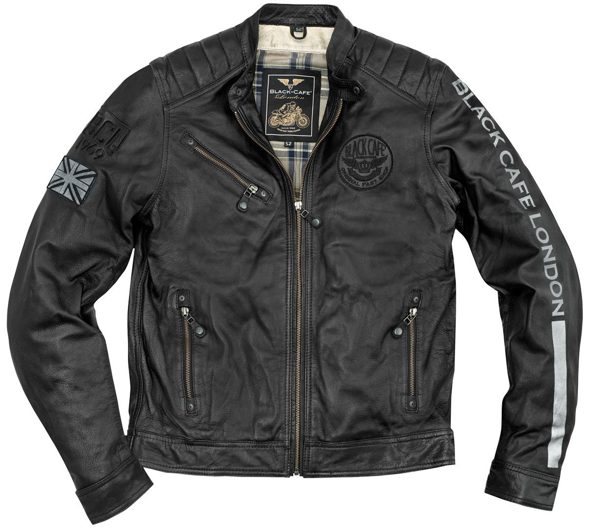 Black-Cafe London Shanghai Veste en cuir de moto Noir Blanc 48