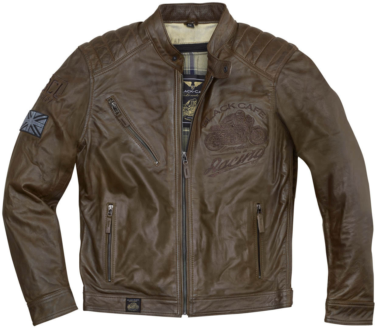 Black Cafe London Houston Veste en cuir de moto Brun 48