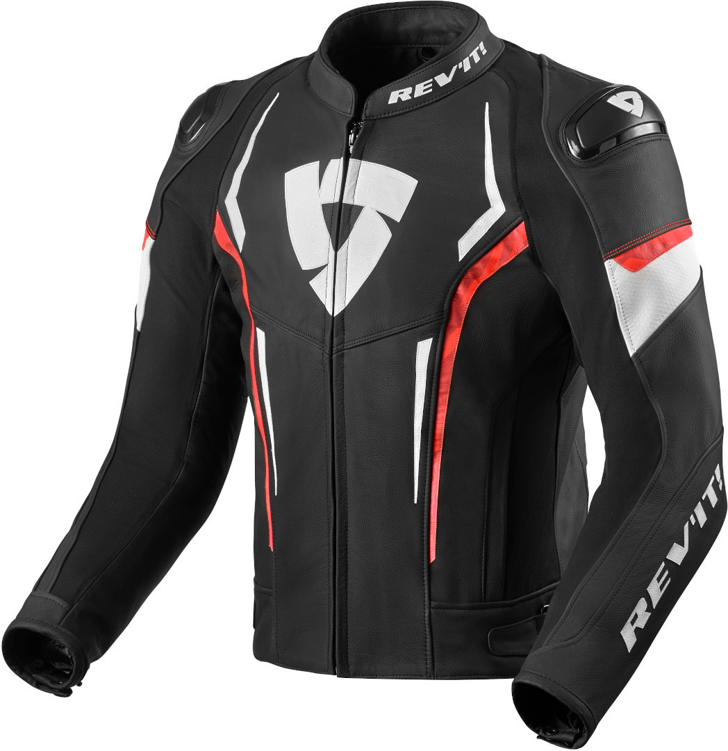 Revit Glide Veste en cuir de moto Noir Blanc Rouge 46