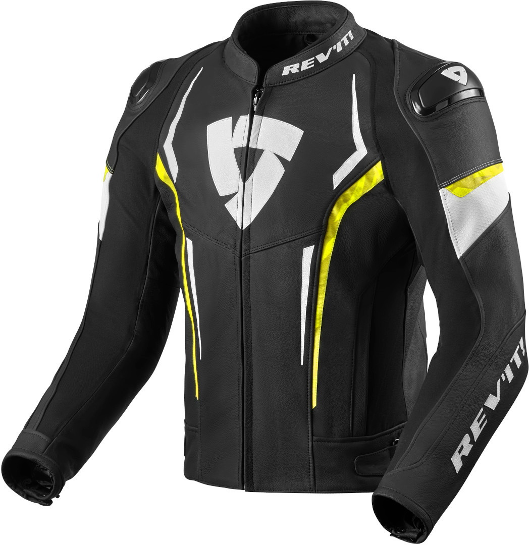 Revit Glide Veste en cuir de moto Noir Blanc Jaune 46