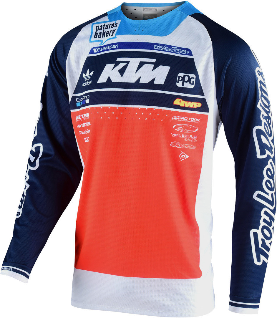Troy Lee Designs SE Pro Boldor Team Maillot Motocross Blanc Bleu Orange XL