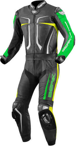 Berik Flumatic Evo Traje de cuero de motocicleta de dos piezas Negro Verde Amarillo 50