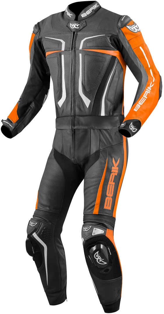 Berik Flumatic Evo Costume en cuir de moto de deux pièces Noir Blanc Orange 48