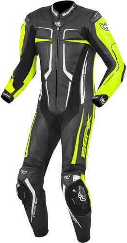 Berik Flumatic Race Traje de cuero de una pieza de la motocicleta Negro Blanco Amarillo 48