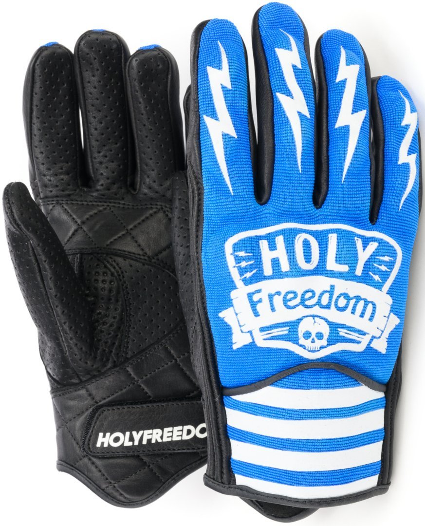Image of HolyFreedom Hotwheels gants de moto perforés Blanc Bleu 2XL
