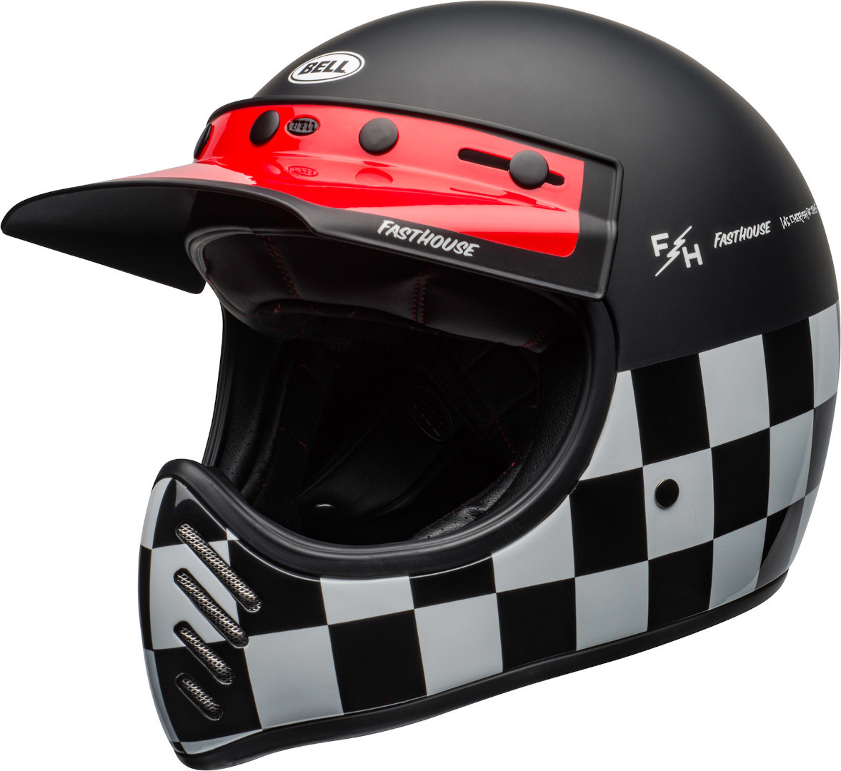 Bell Moto-3 Fasthouse Checkers Trial Casque Noir Blanc Rouge XS