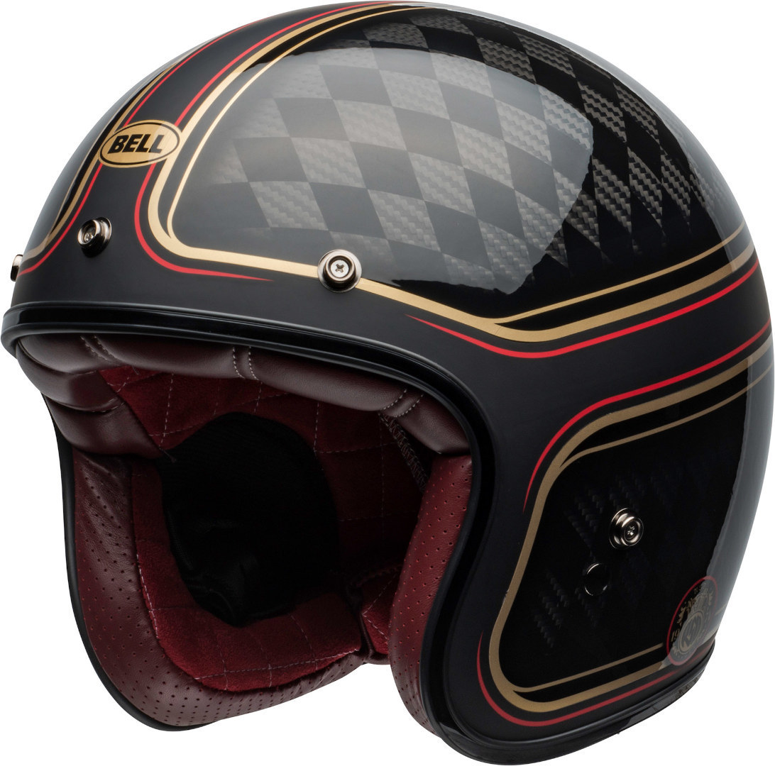 Image of Bell Custom 500 Carbon DLX RSD Checkmate Casque jet Noir Or 2XL