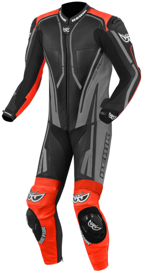Image of Berik Adria-X Combinaison en cuir de moto one Piece Noir Gris Rouge 58