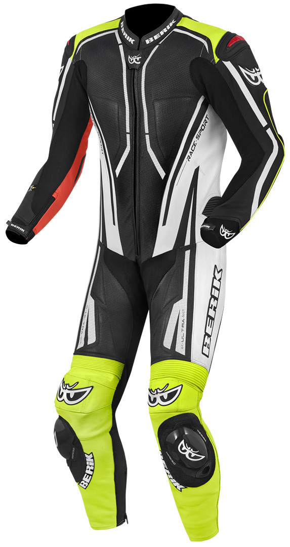 Image of Berik Adria-X Combinaison en cuir de moto one Piece Noir Blanc Rouge Jaune 48