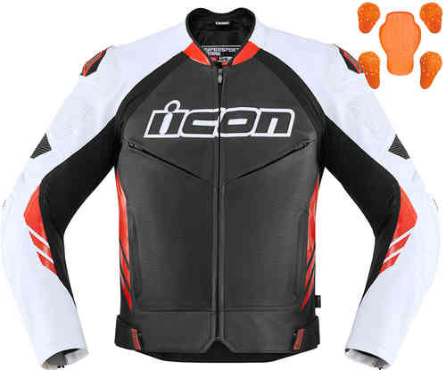 Icon Hypersport2 Prime Chaqueta de cuero de motocicleta Negro Blanco Rojo 52