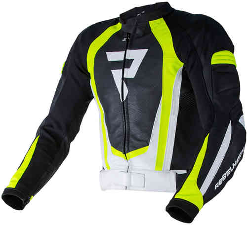 Rebelhorn Piston II Pro Chaqueta de cuero de motocicleta Negro Blanco Amarillo 56
